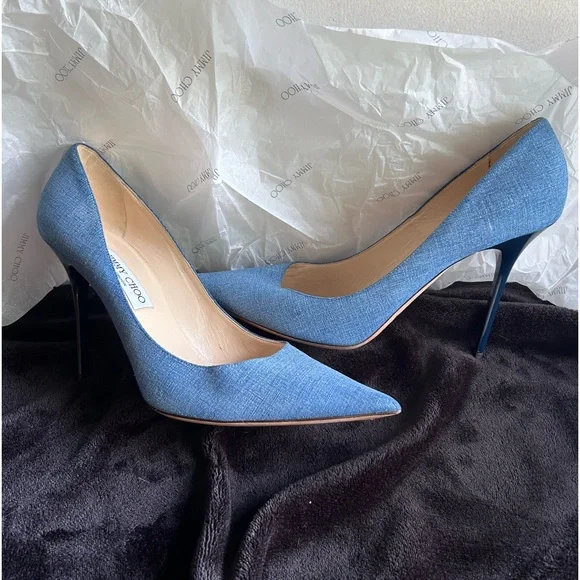 Jimmy Choo Abel Blue Denim Pointed Toe Pumps - Picture 4 of 8
